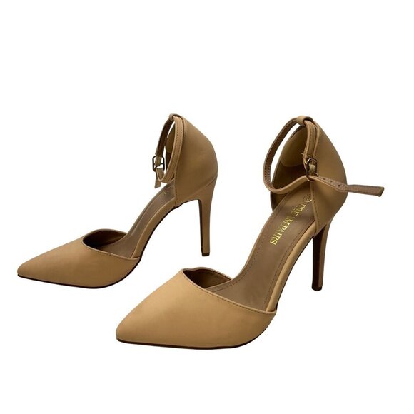 Dream Pairs Nude Pointed Toe Stiletto Heels Size 8 Ankle Strap - Picture 1 of 9